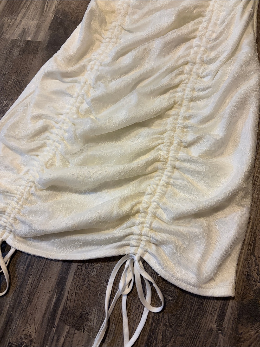 Ivory Ruched Lace-Trim Slip Dress - Picture 2 of 5